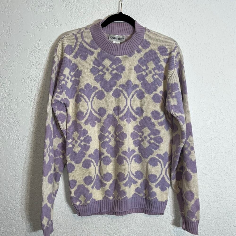 Vintage DOS Cabin Creek cotton crewneck sweater In lavender & white Y2K Cottage